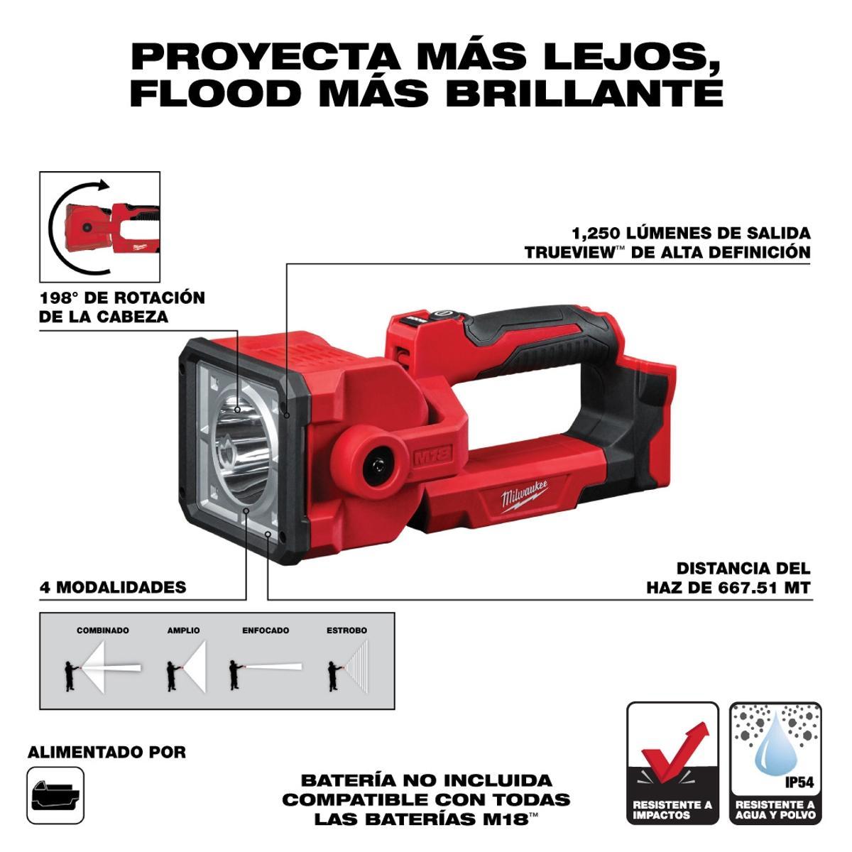 Foto 4 pulgar | M18 Linterna Inalámbrica De 18v De 1 250 Lúmenes