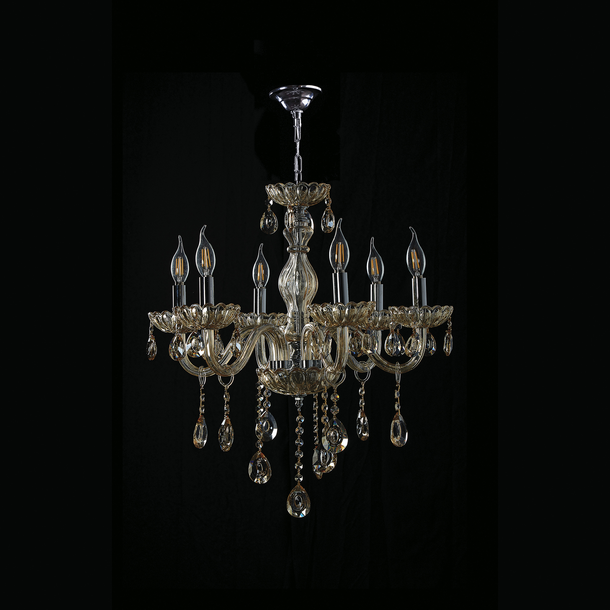 Foto 4 pulgar | Candil Colgante Gamalux Palace Cristal Ámbar De 6 Luces