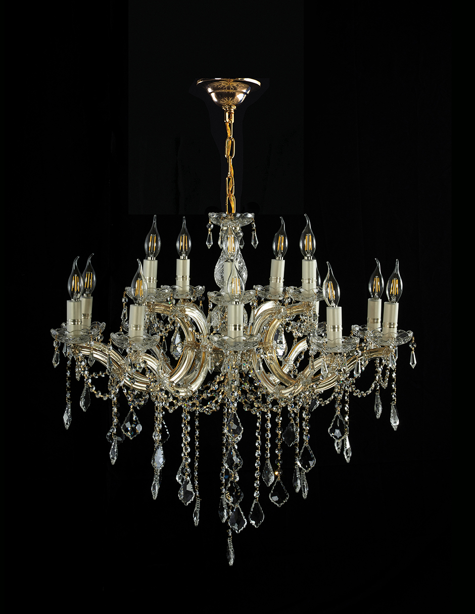 Foto 3 | Candil Colgante Gamalux María Theresa Cristal de 15 Luces Dorado