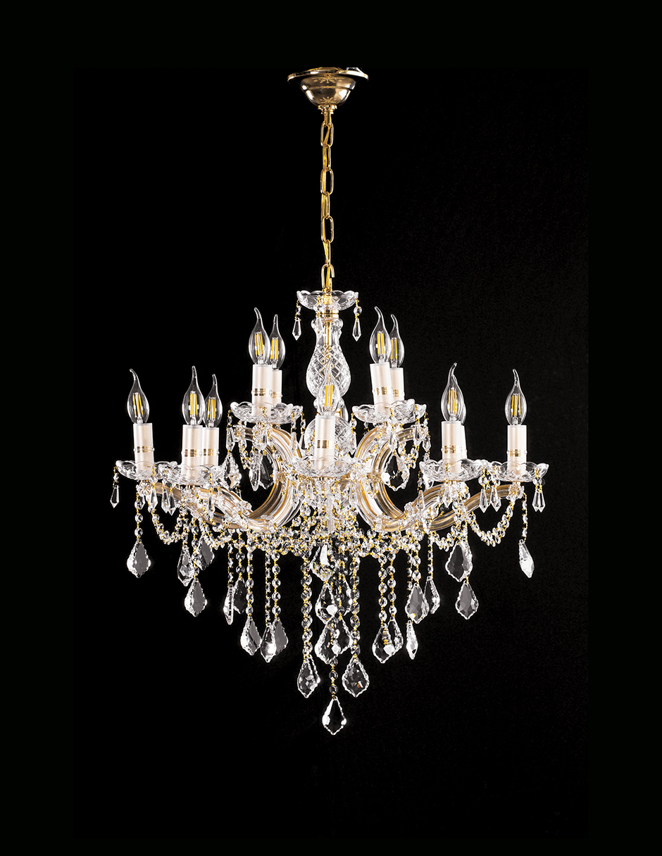 Foto 3 | Candil Colgante Gamalux María Theresa Cristal de 12 Luces Dorado