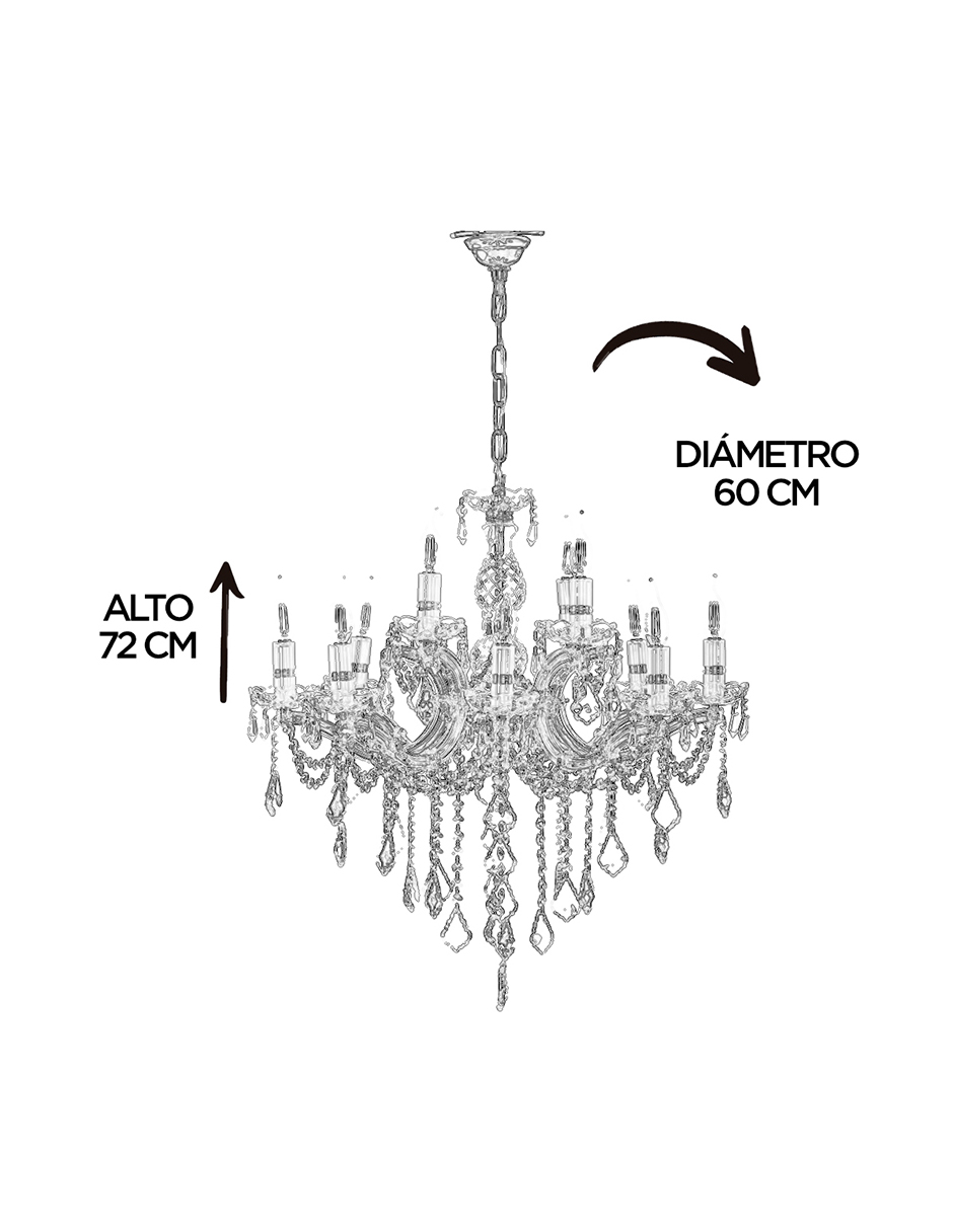 Foto 5 | Candil Colgante Gamalux María Theresa Cristal de 12 Luces Dorado