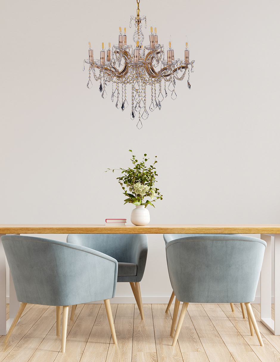 Foto 6 | Candil Colgante Gamalux María Theresa Cristal de 12 Luces Dorado