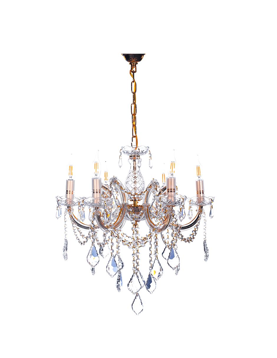Foto 1 | Candil Colgante Gamalux María Theresa Cristal de 6 Luces Dorado
