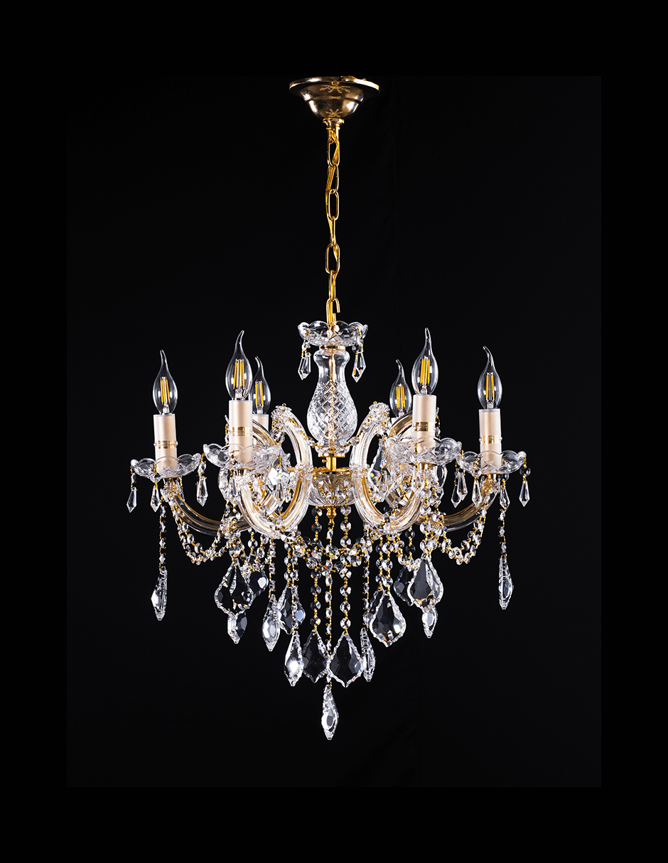 Foto 3 | Candil Colgante Gamalux María Theresa Cristal de 6 Luces Dorado
