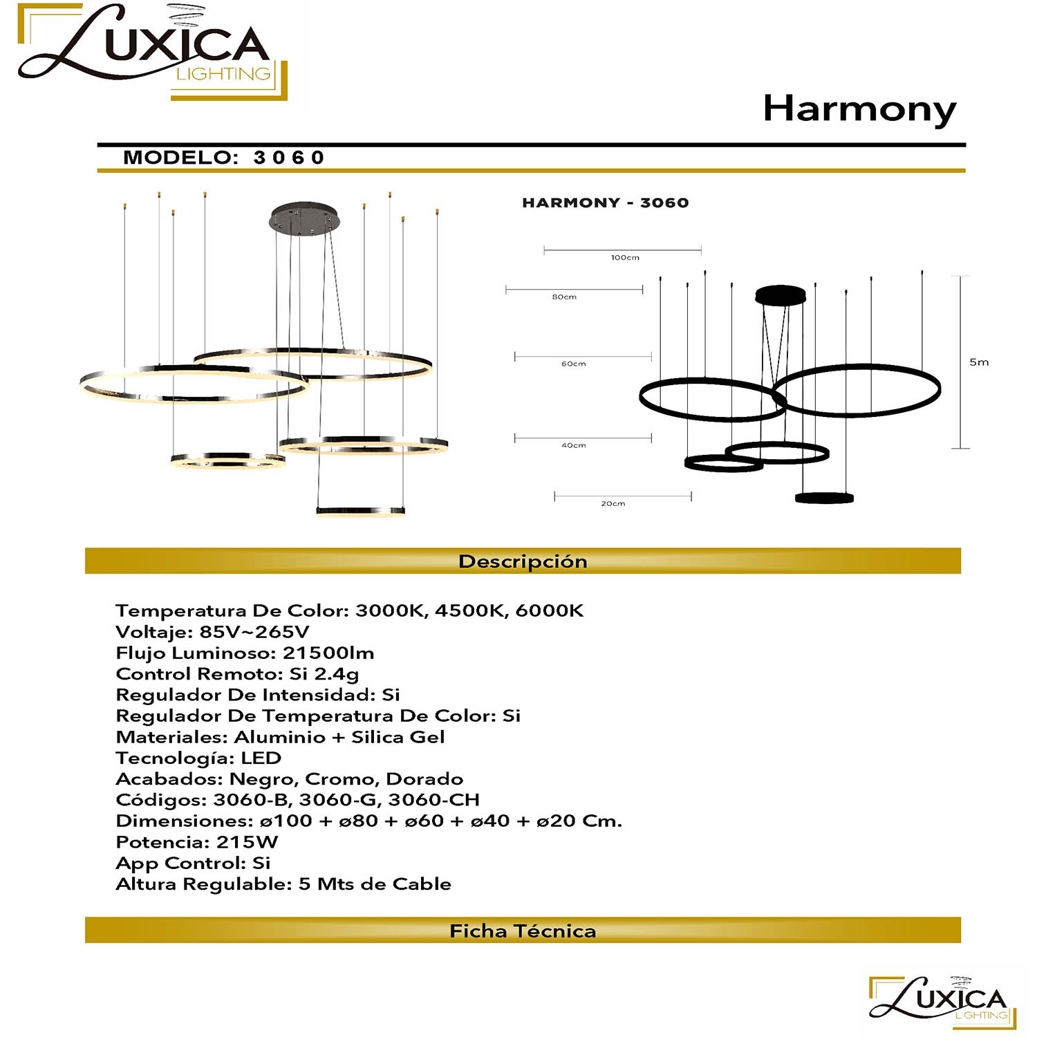 Foto 8 pulgar | Lámpara Candil Colgante Led Harmony Luxica Lighting Dorado