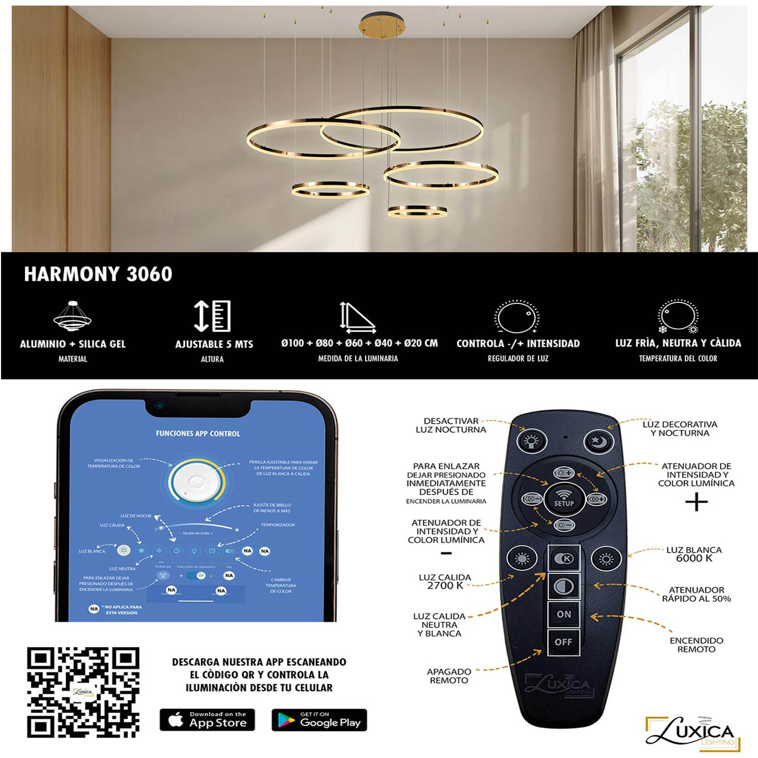 Foto 9 pulgar | Lámpara Candil Colgante Led Harmony Luxica Lighting Dorado