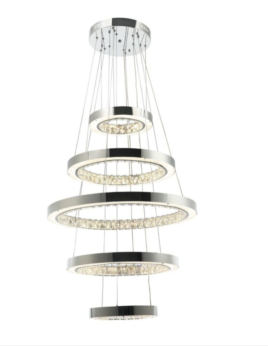 Foto 1 | Lámpara colgante Cromada Roxana de 5 Aros con 5 Luces LED