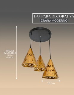 Foto 3 | Lampara Colgante 3 Conos Metalicos