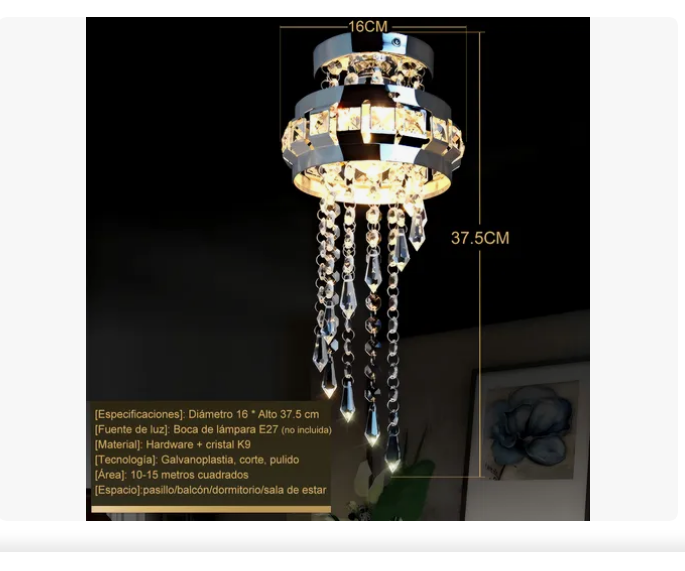 Foto 4 pulgar | Lámpara Xtellar De Techo Decorativa Cristal Moderna Sala Recamara