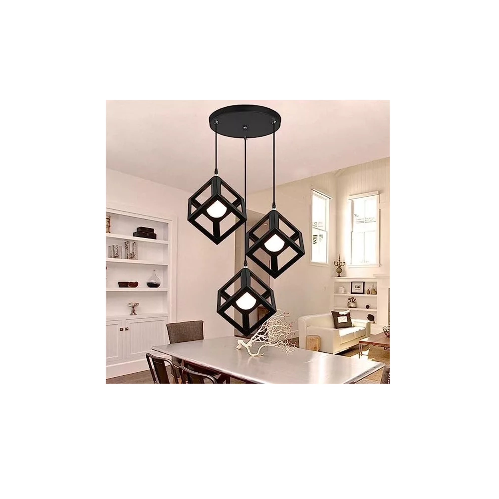 Foto 4 pulgar | Lámpara De Techo Colgante Decorativa Moderna 3 Luces Negro