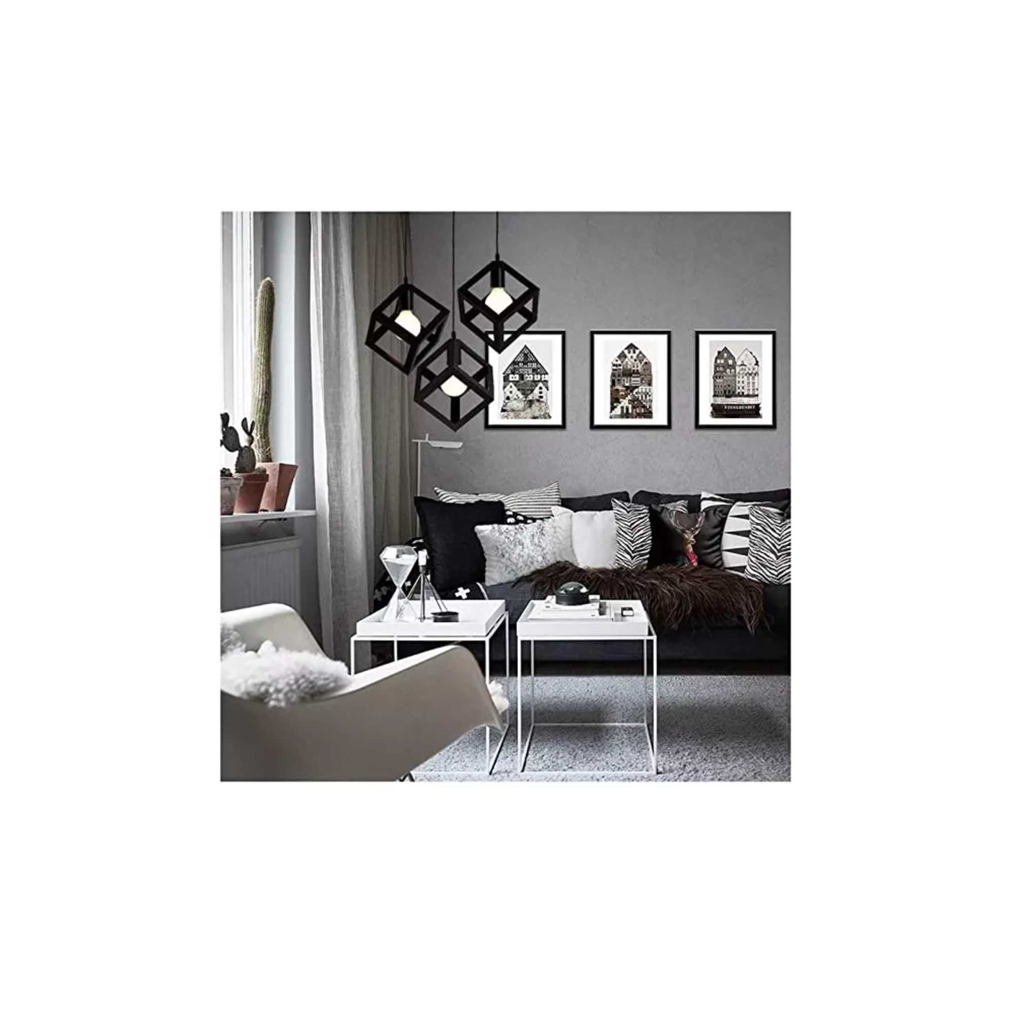 Foto 5 | Lámpara De Techo Colgante Decorativa Moderna 3 Luces Negro