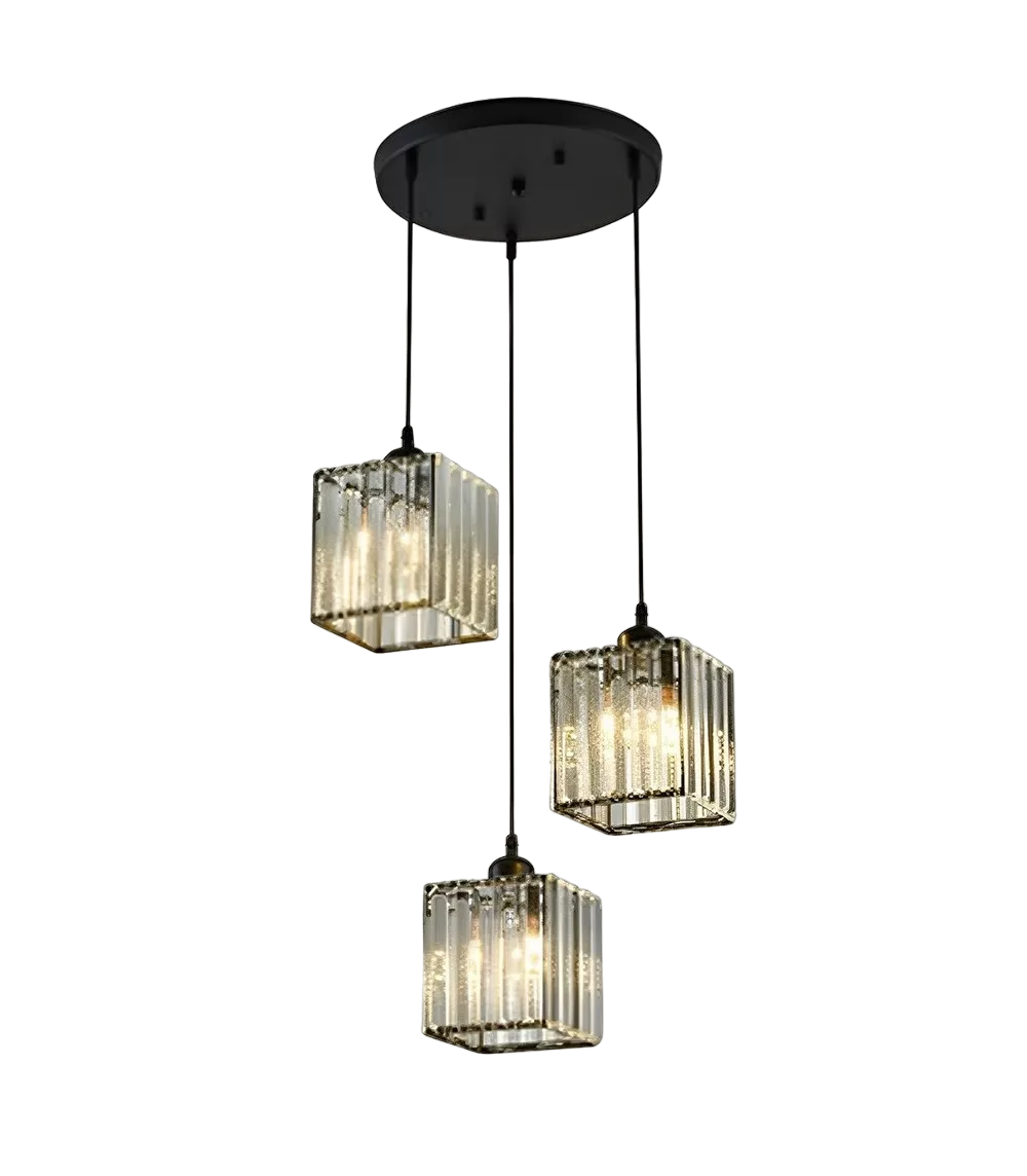 Foto 2 pulgar | Lámpara Colgante De Techo Cristal Moderna Decorativa 3 Cabezas Cuadrado Negro