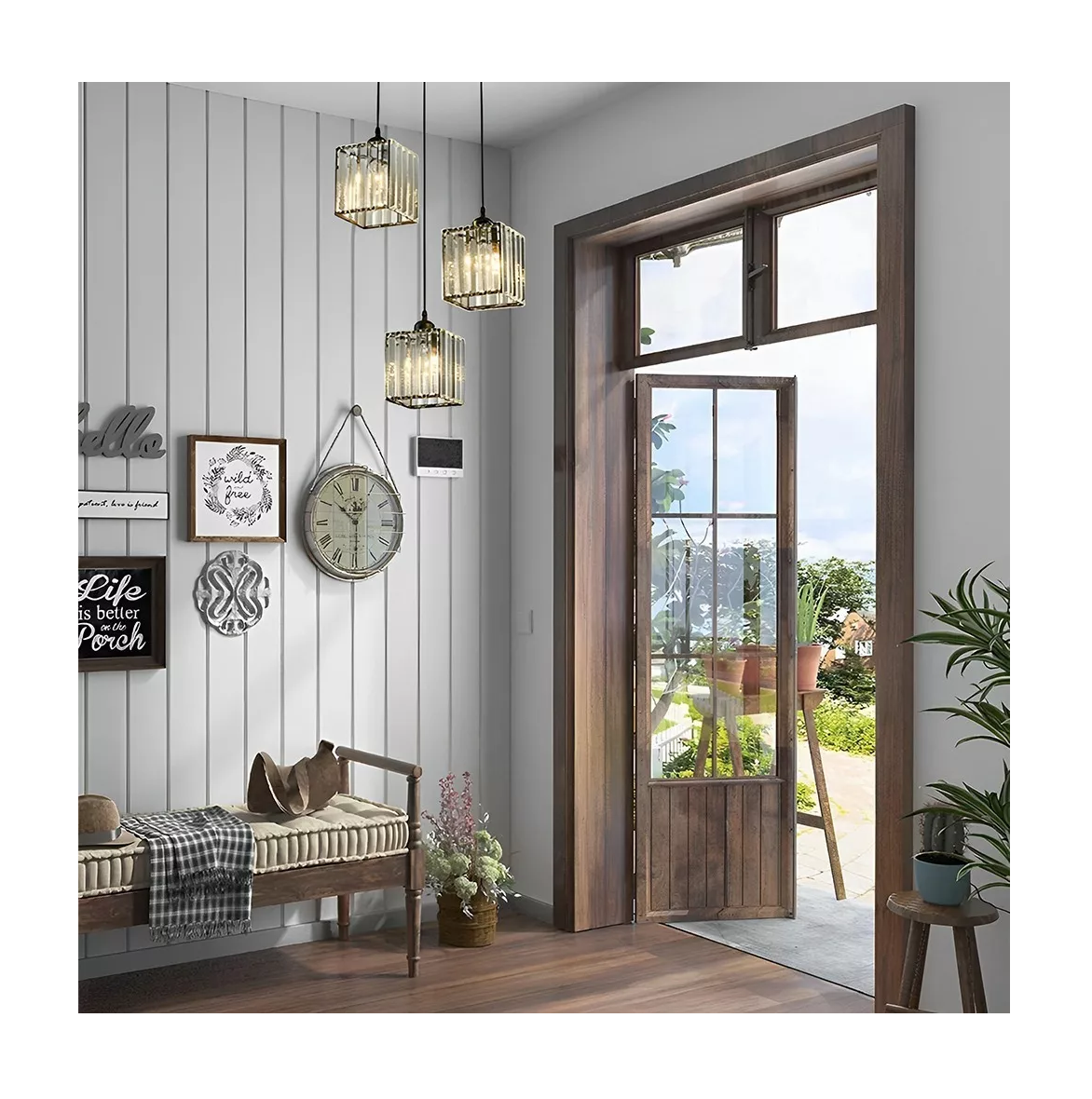 Foto 3 | Lámpara Colgante De Techo Cristal Moderna Decorativa 3 Cabezas Cuadrado Negro