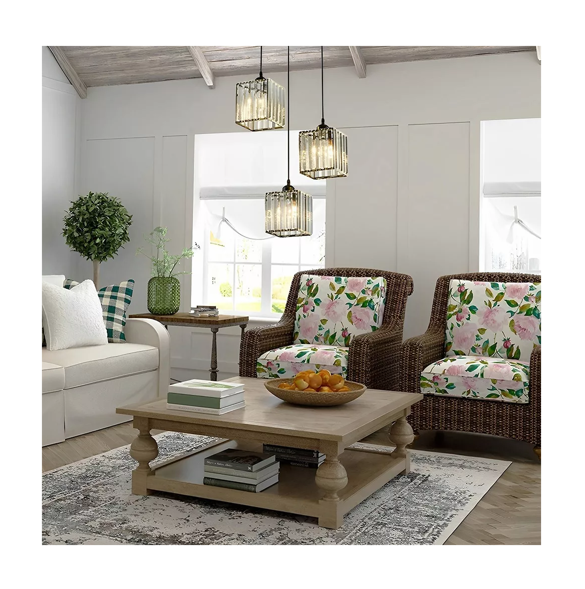 Foto 4 | Lámpara Colgante De Techo Cristal Moderna Decorativa 3 Cabezas Cuadrado Negro