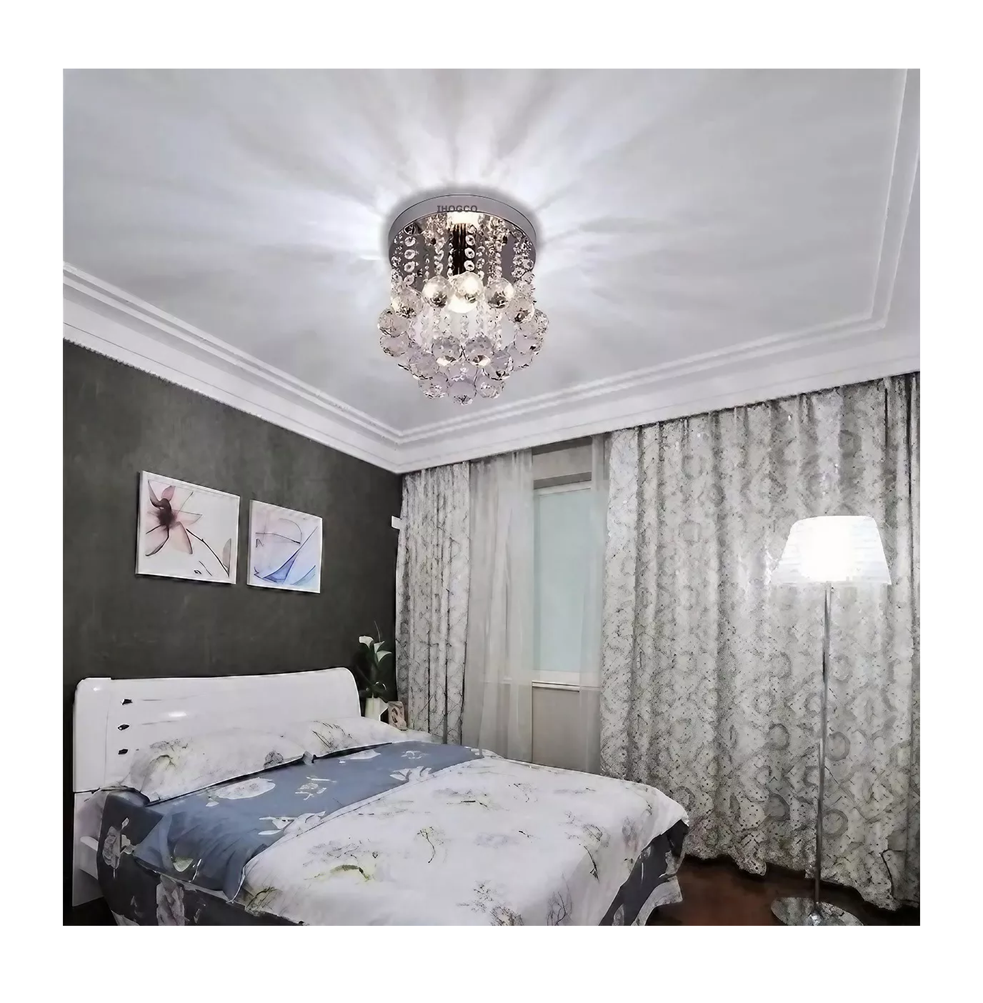 Foto 5 | Lámpara Techo Colgante Cristal Moderna Decoración Lujoso Plata