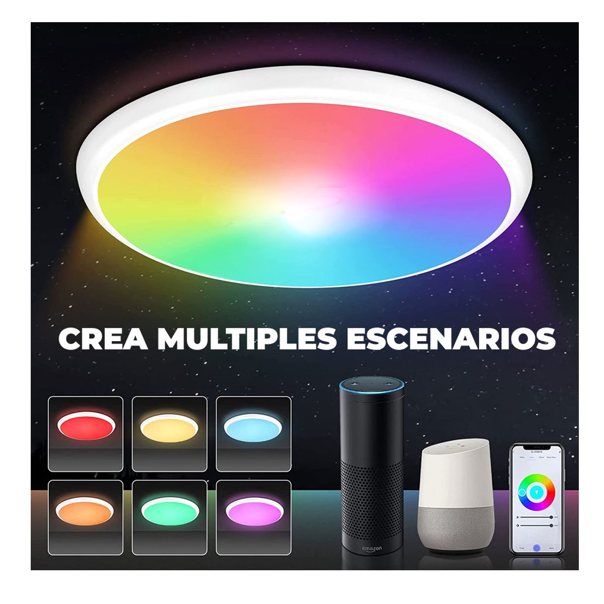 Foto 4 pulgar | Lampara De Techo Wifi Inteligente Led Rgb App Alexa Google Elegate