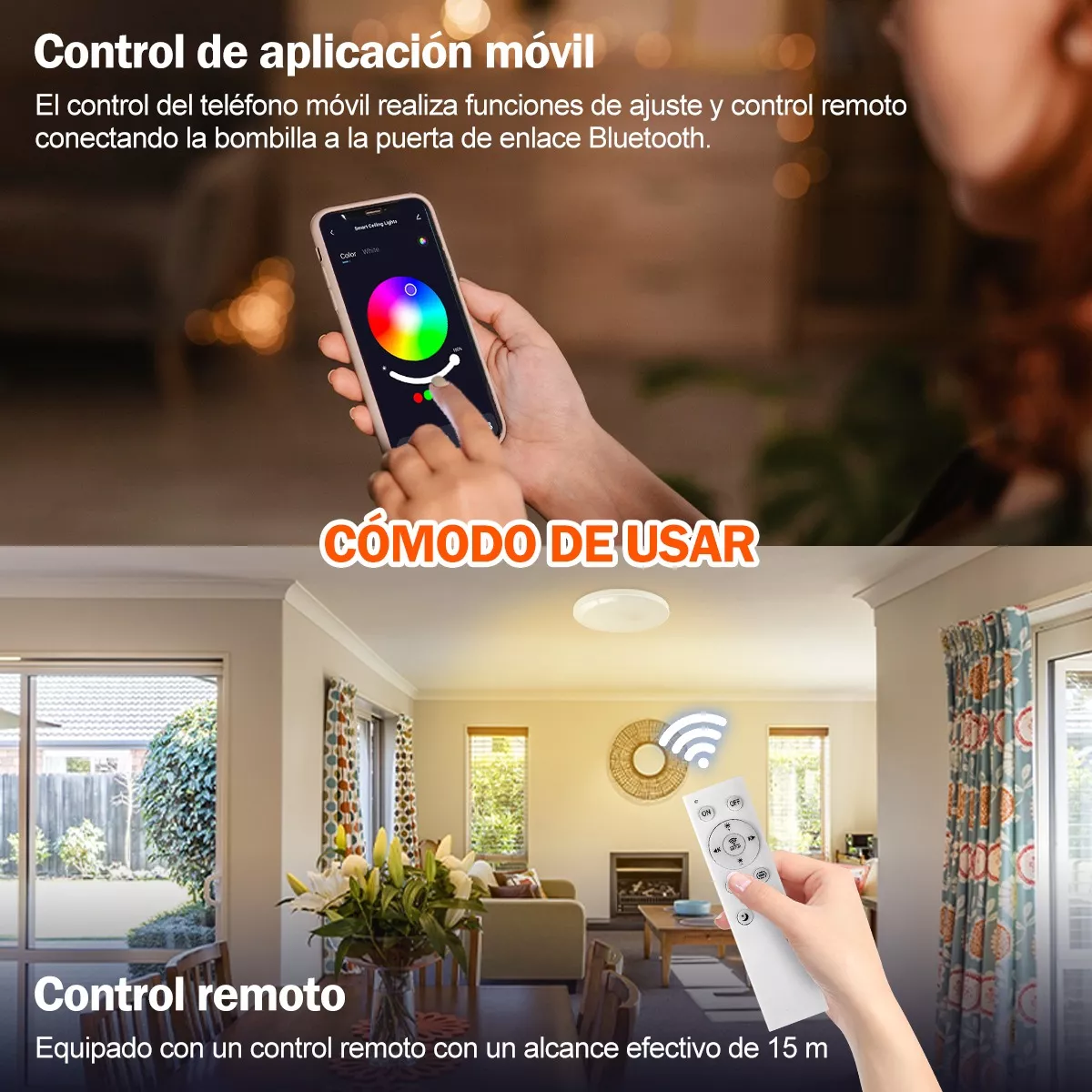 Foto 4 pulgar | Lámpara De Techo Inteligente Con Control Remoto Bluetooth Eo Safe Imports Esi-12661 Blanco