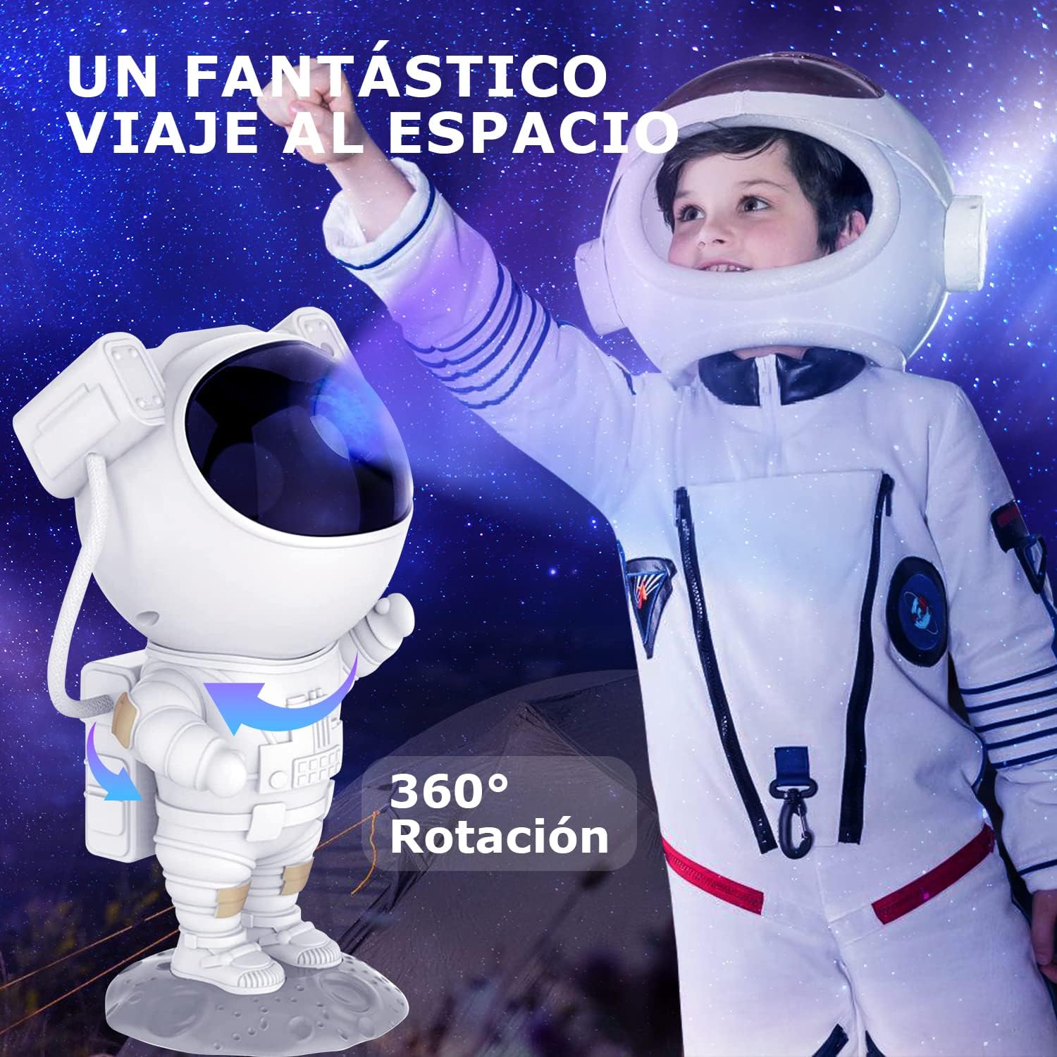 Foto 2 | Astronauta Proyector De Estrellas, 360° Adjustable Luces Astronauta Proyector Lámpara De Proyector De Techo De