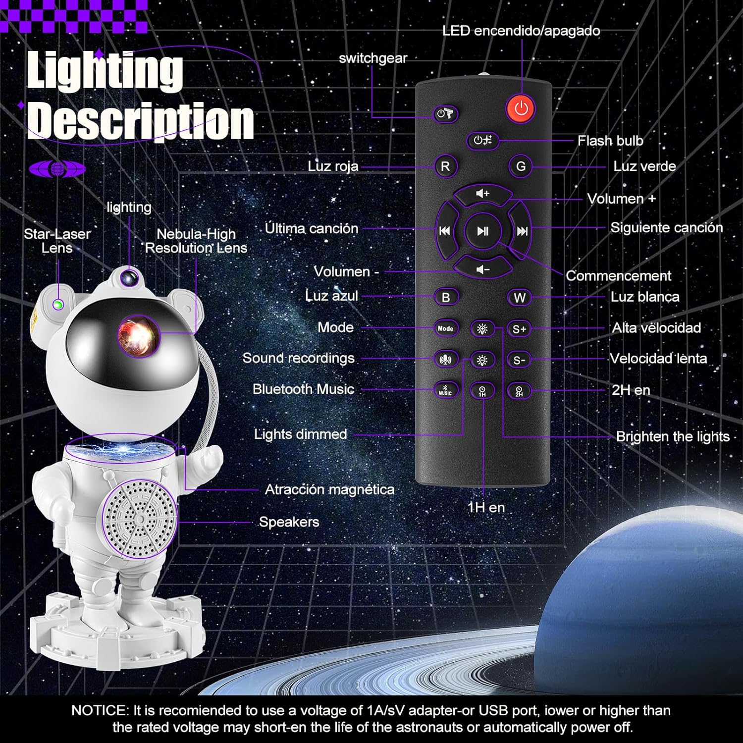 Foto 2 | Astronauta Proyector de Estrellas Biinse