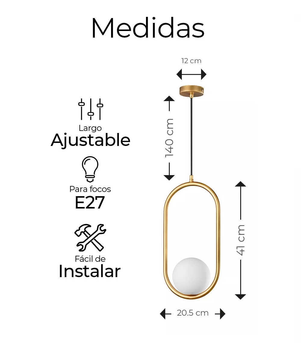 Foto 4 pulgar | Lámpara De Techo Moderna Candelabro De Globo Colgante, Dorado