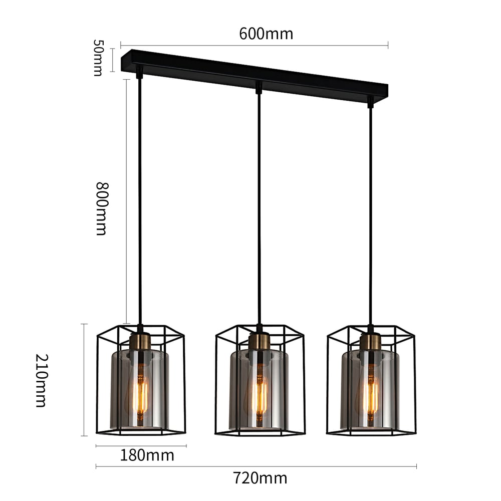 Foto 7 pulgar | Lámpara Colgante Genérica de 3 Luces E27 Metal y Cristal Gris 72 X 18 cm - Venta Internacional