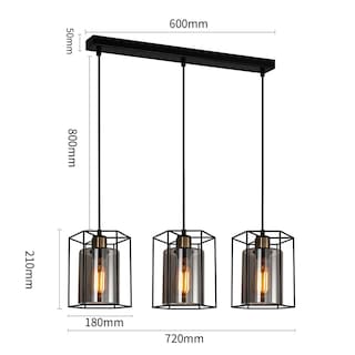 Foto 6 | Lámpara Colgante Genérica de 3 Luces E27 Metal y Cristal Gris 72 X 18 cm - Venta Internacional