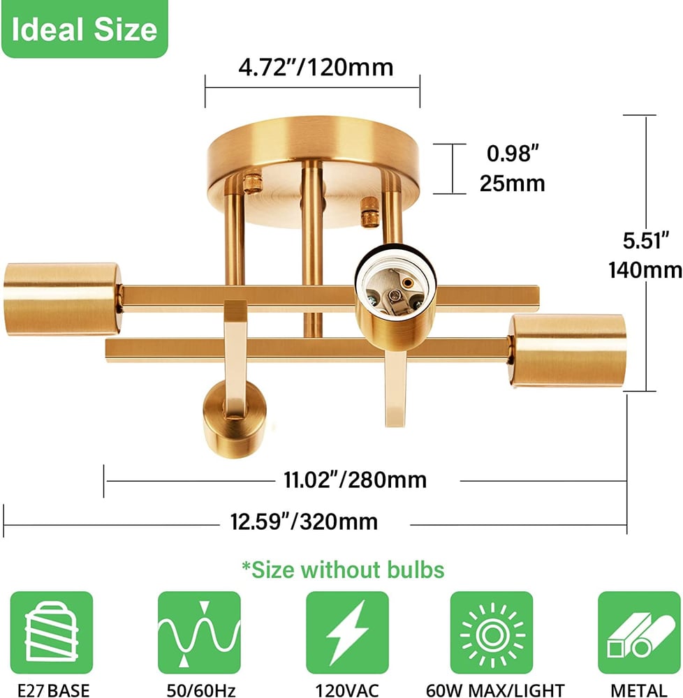 Foto 3 pulgar | Lámpara de Techo Moderna de Metal Dorado con 4 Bombillas - Venta Internacional