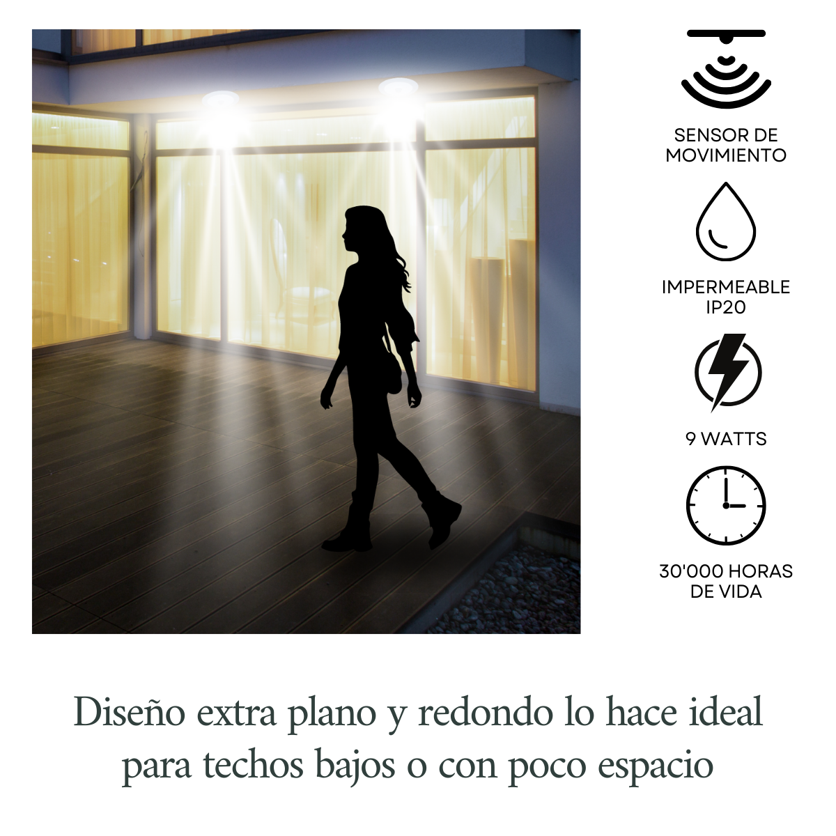 Foto 3 pulgar | Plafon Led 9w C/ Sensor de Movimiento Luz Blanca