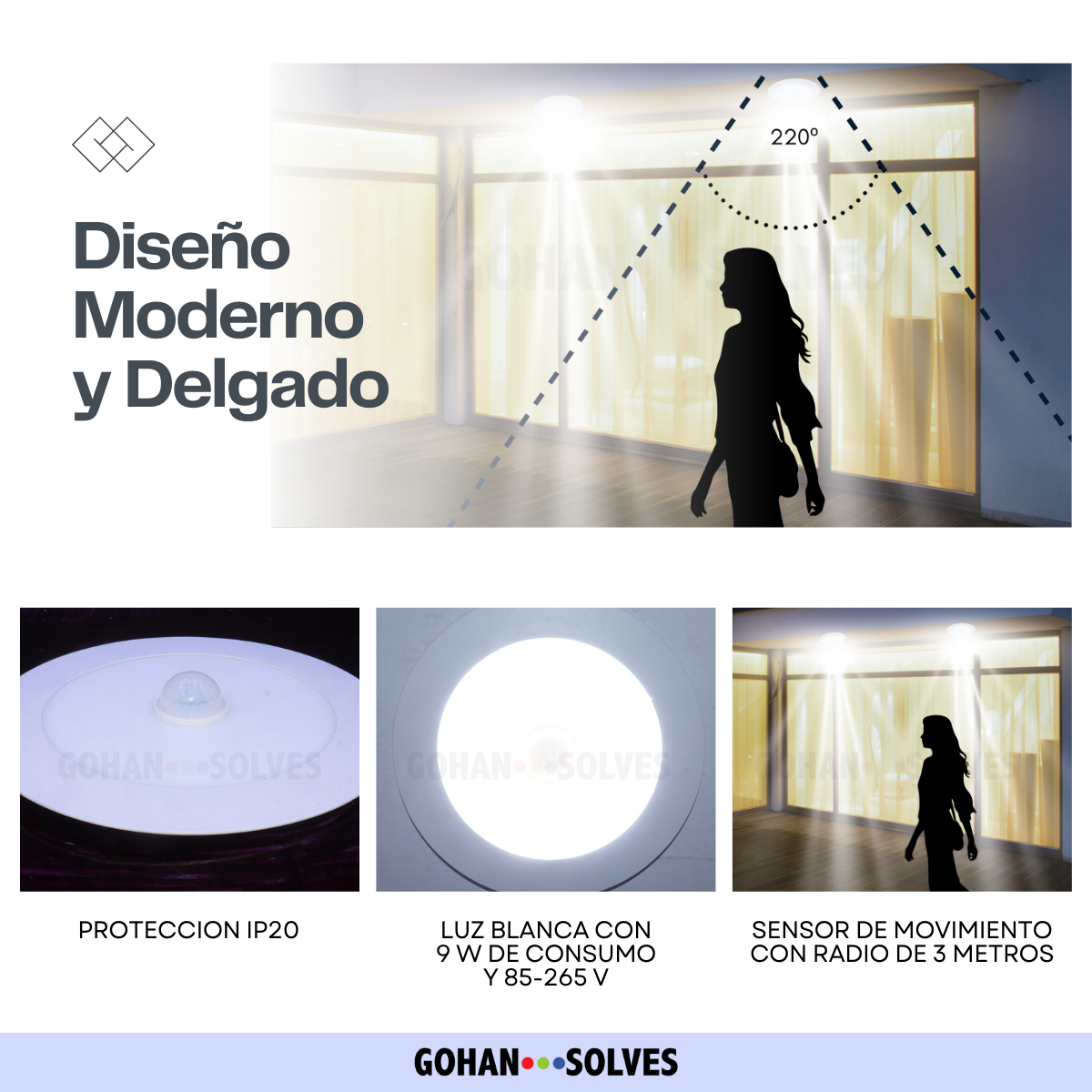 Foto 6 pulgar | Plafon Led 9w C/ Sensor de Movimiento Luz Blanca