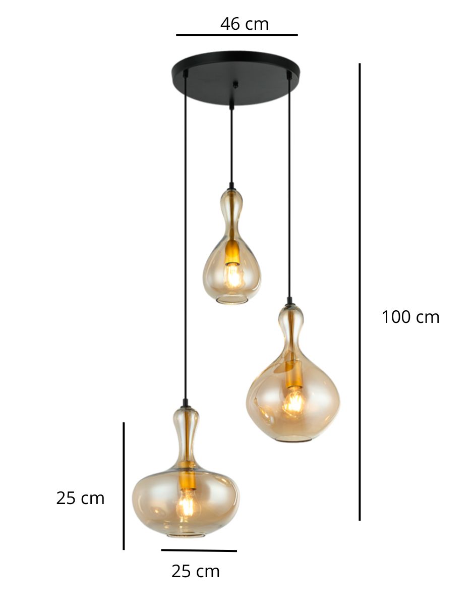 Foto 3 | Colgante Iluminación Luz Vic 3 Luces Peras de Cristal Ámbar