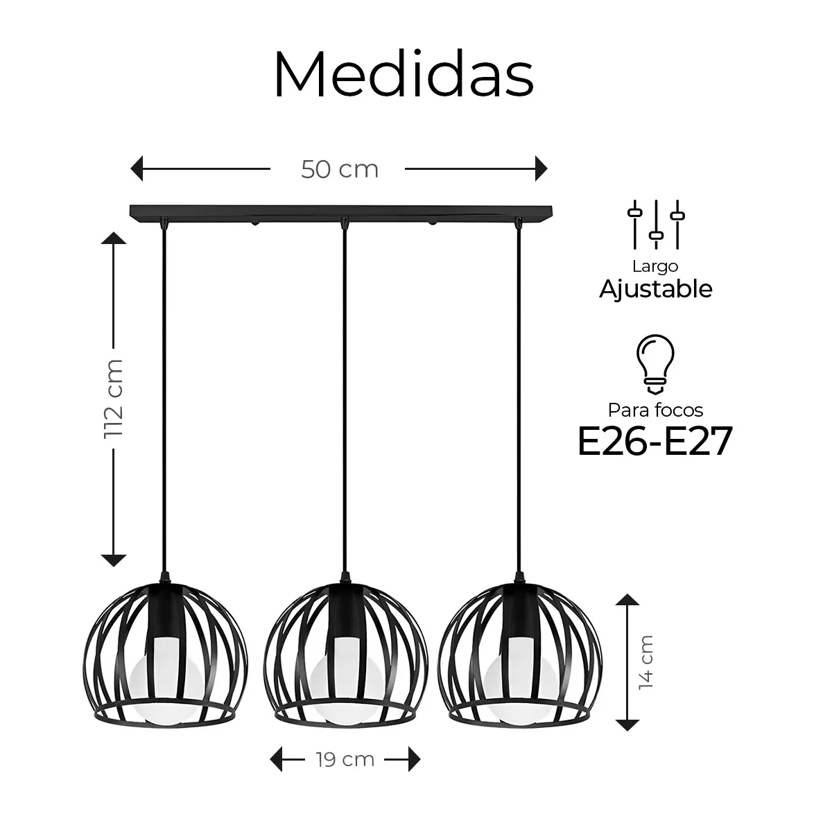 Foto 2 | Lámpara Colgante De Techo Vintage Metal Ajustable Moderna Eo Safe Imports Esi-14905 Negro