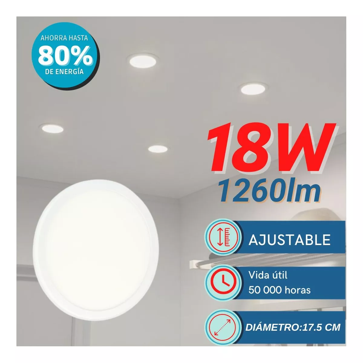 Foto 3 pulgar | Lampara Luminaria Luz 18w Ajustable 175mm Diametro 5 Piezas Eo Safe Imports Esi-14904 Blanco