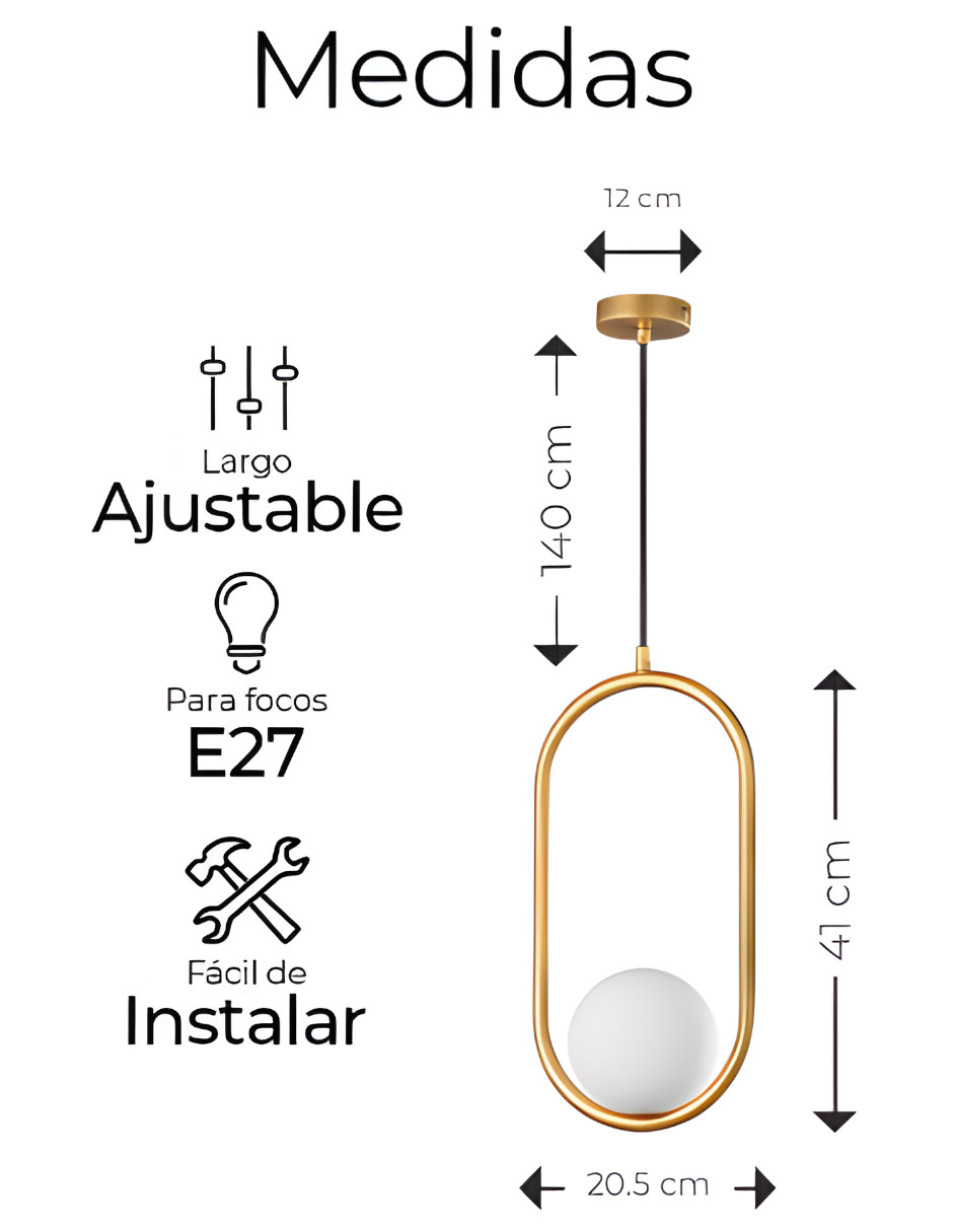 Foto 2 | Lámpara De Techo Moderna Candelabro De Globo Colgante Latón