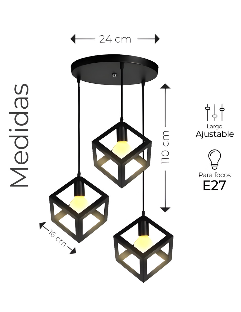 Foto 2 pulgar | Lampara Decorativa Colgante Vintage, Moderna 3 Cabezas