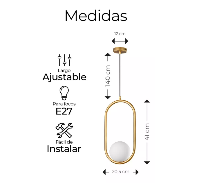 Foto 2 | Lámpara De Techo Moderna Candelabro De Globo Colgante Latón Color Dorado
