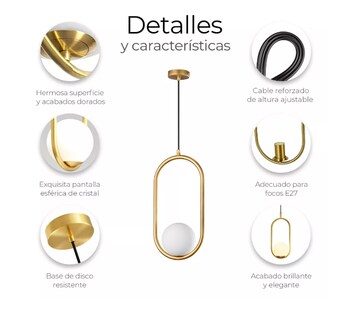Foto 3 | Lámpara De Techo Moderna Candelabro De Globo Colgante Latón Color Dorado