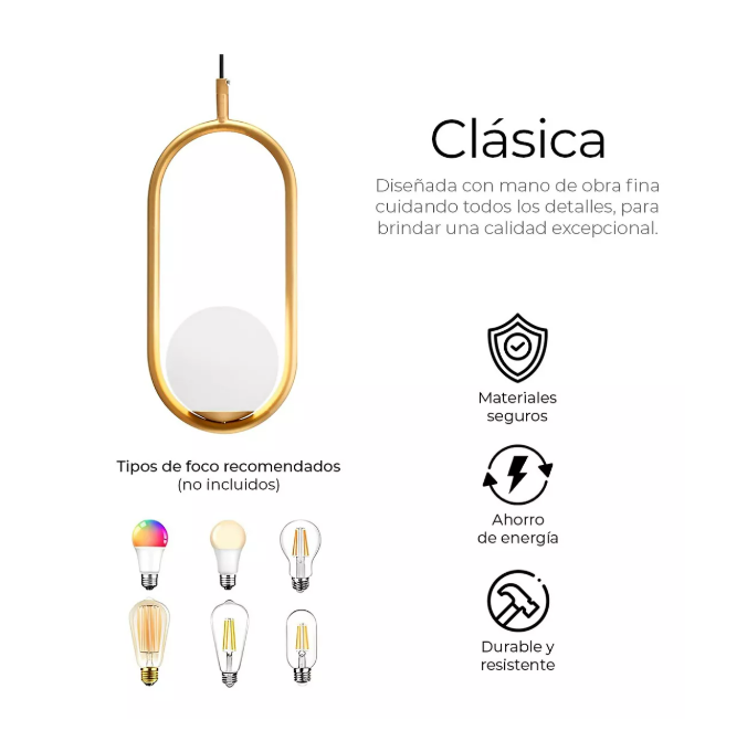 Foto 5 pulgar | Lámpara De Techo Moderna Candelabro De Globo Colgante Latón Color Dorado