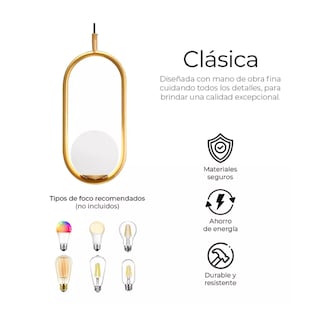 Foto 4 | Lámpara De Techo Moderna Candelabro De Globo Colgante Latón Color Dorado