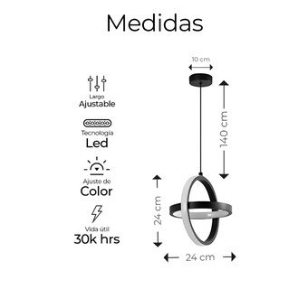 Foto 2 | Lámpara Colgante Candil Circular Nórdico Led 3 Atenuaciones Color Negro