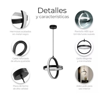 Foto 3 | Lámpara Colgante Candil Circular Nórdico Led 3 Atenuaciones Color Negro