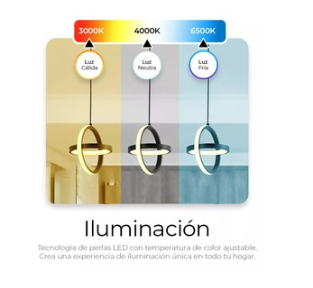 Foto 4 | Lámpara Colgante Candil Circular Nórdico Led 3 Atenuaciones Color Negro