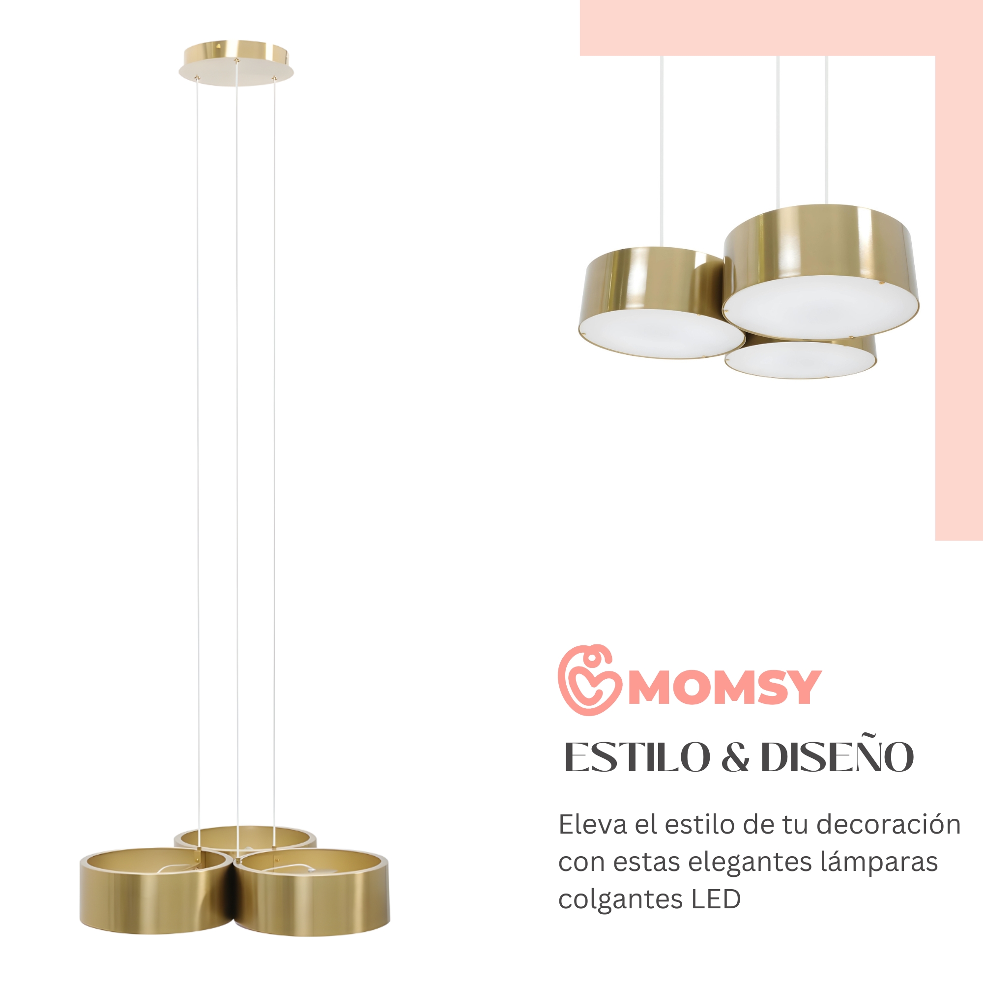 Foto 9 pulgar | Lampara de Techo Led 3 Anillos Dorados Premium Erp0548