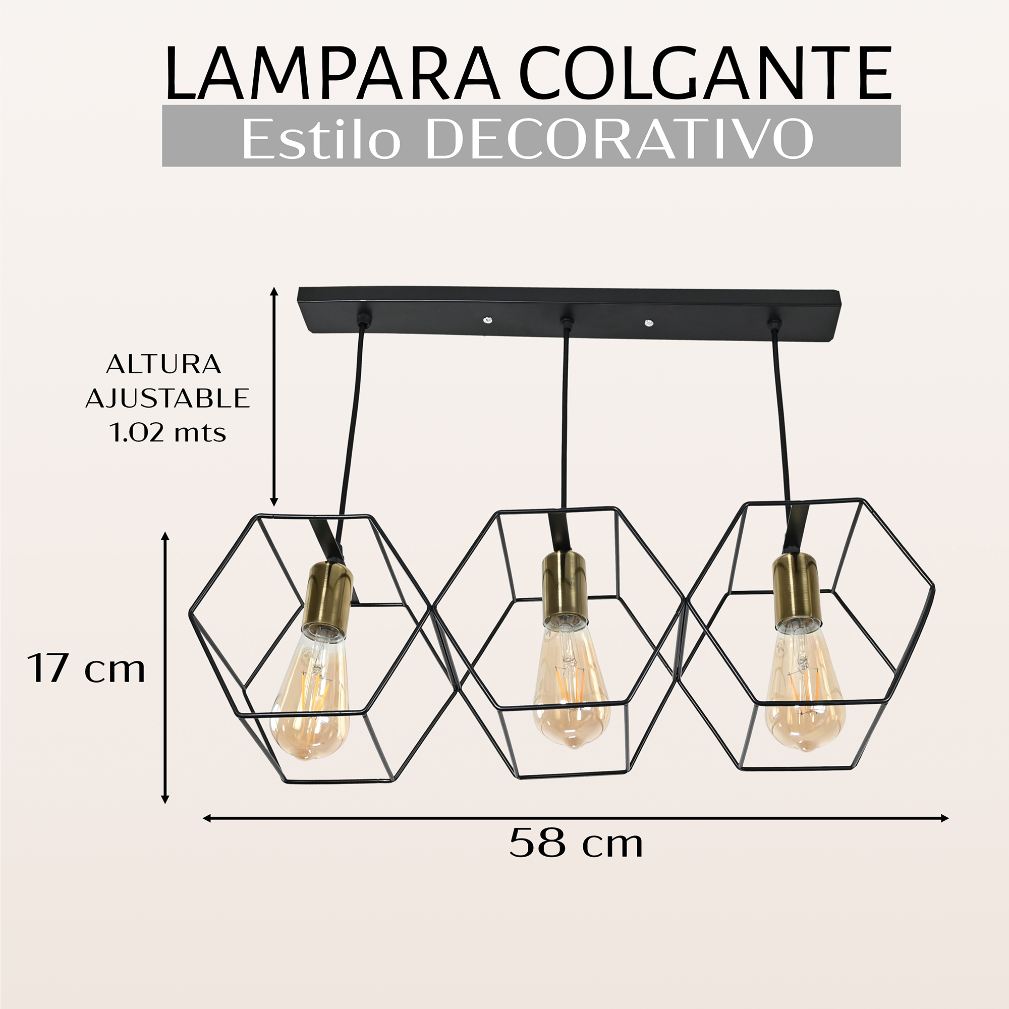 Foto 4 pulgar | Lampara Colgante Decorativo Moderno 3 Cabezas Metal