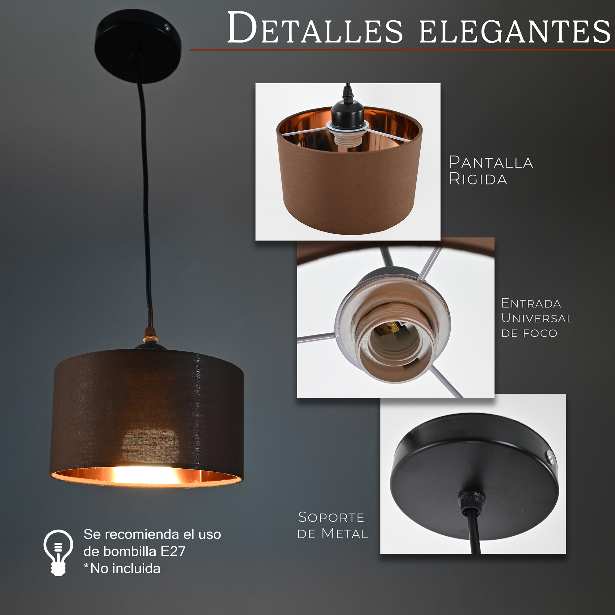 Foto 3 pulgar | Lámpara Colgante Iluminación Luz Vic Deydin Café
