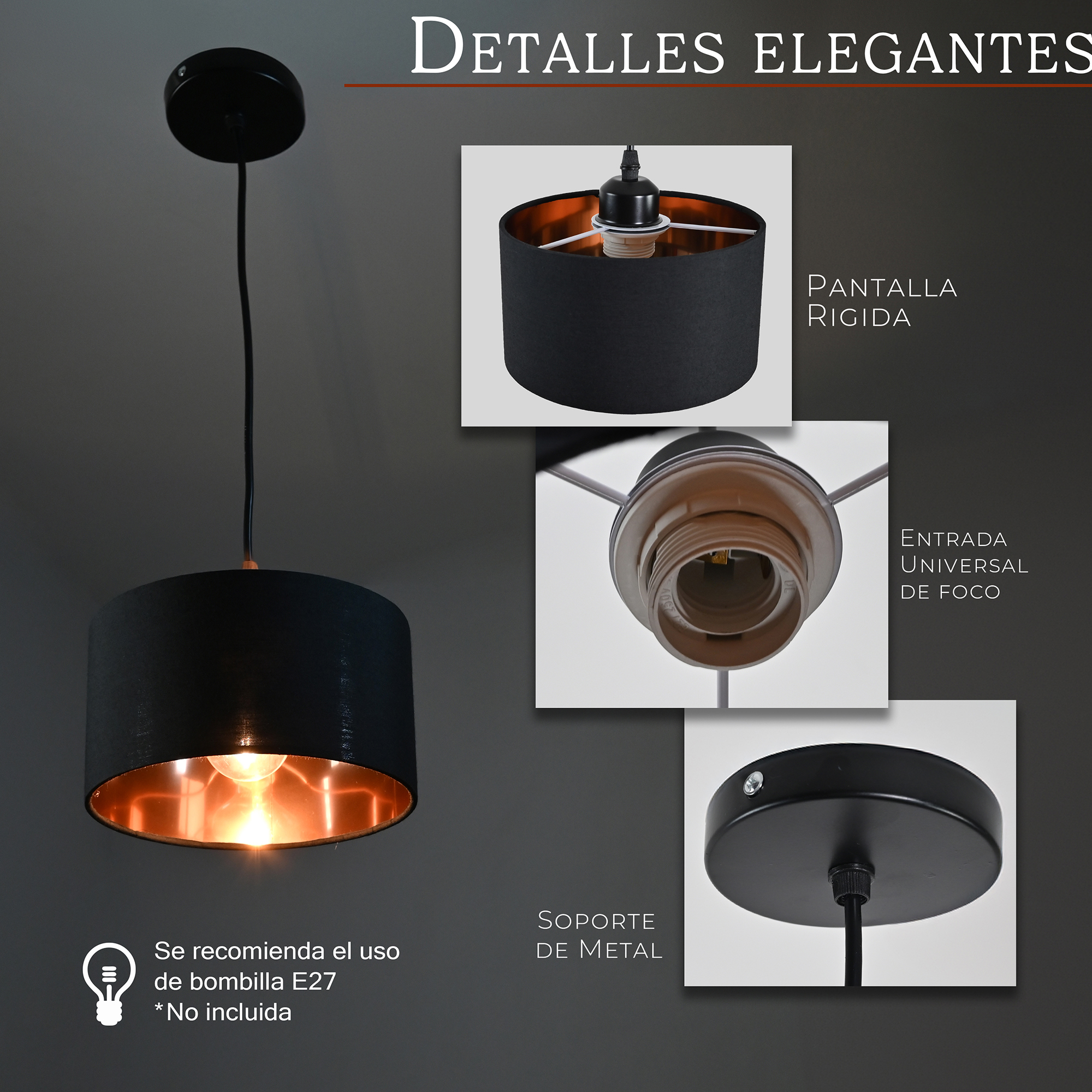 Foto 4 pulgar | Lámpara Colgante Iluminación Luz Vic Deydin Negra