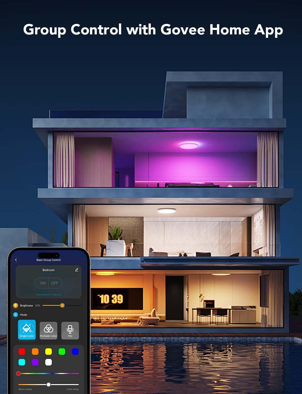 Foto 6 | Lámpara De Techo Govee Smart Rgbic Led 2400 Lm, 12 Pulgadas, Paquete De 2 - Venta Internacional.