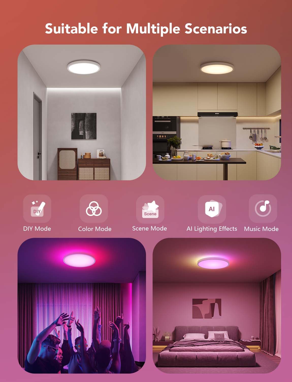 Foto 7 | Lámpara De Techo Govee Smart Rgbic Led 2400 Lm, 12 Pulgadas, Paquete De 2 - Venta Internacional.