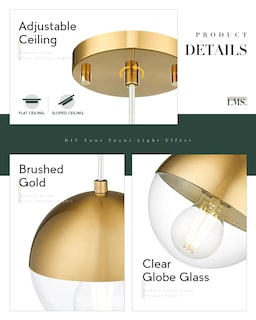 Foto 2 | Lámpara Colgante Lms Modern De 15 Cm En Oro Cepillado Con Cristal Transparente - Venta Internacional.