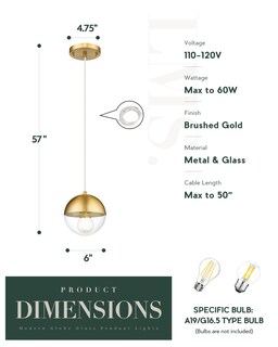 Foto 4 | Lámpara Colgante Lms Modern De 15 Cm En Oro Cepillado Con Cristal Transparente - Venta Internacional.