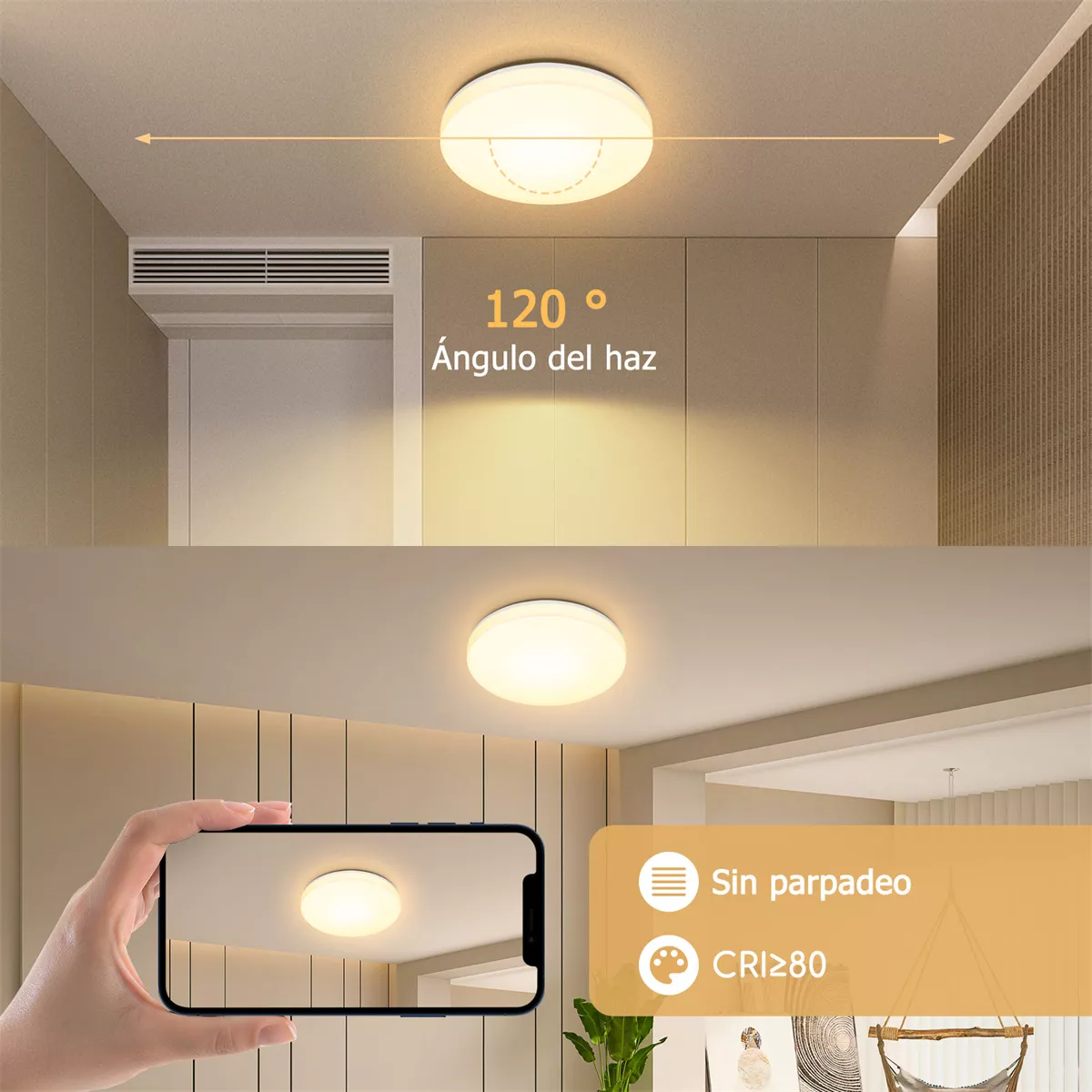 Foto 3 | Lampara De Techo Sobreponer Led 18w Luminaria Plafon Blanca